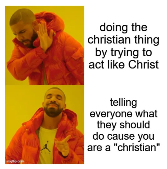 The image features two panels of Drake in an orange puffer jacket against a yellow background. In the top panel, he holds…