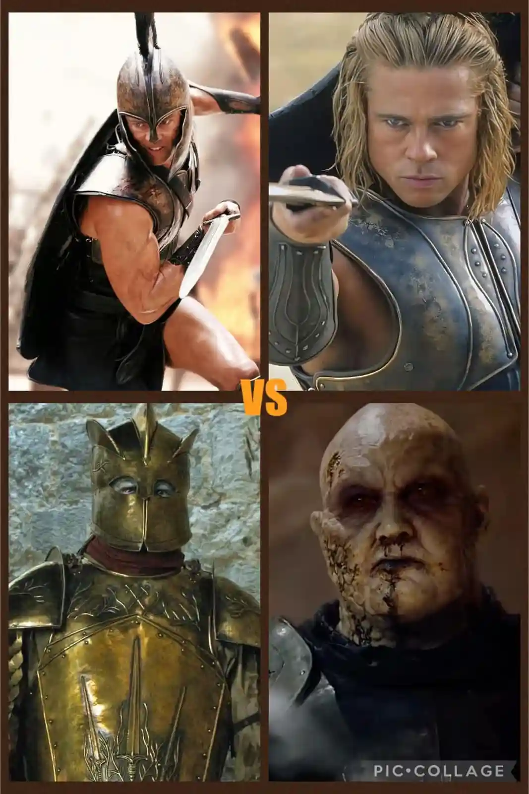A four-panel image compares two warriors from '300' in the top row and two characters from 'The Lord of the Rings' in the…