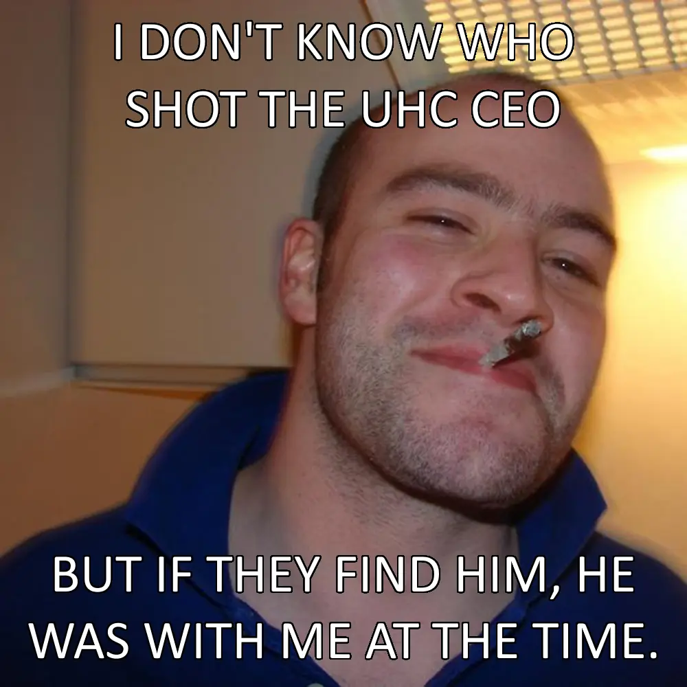 A man with a cigarette in his mouth and a smug, slightly intoxicated expression looks at the camera. The text overlaid on…