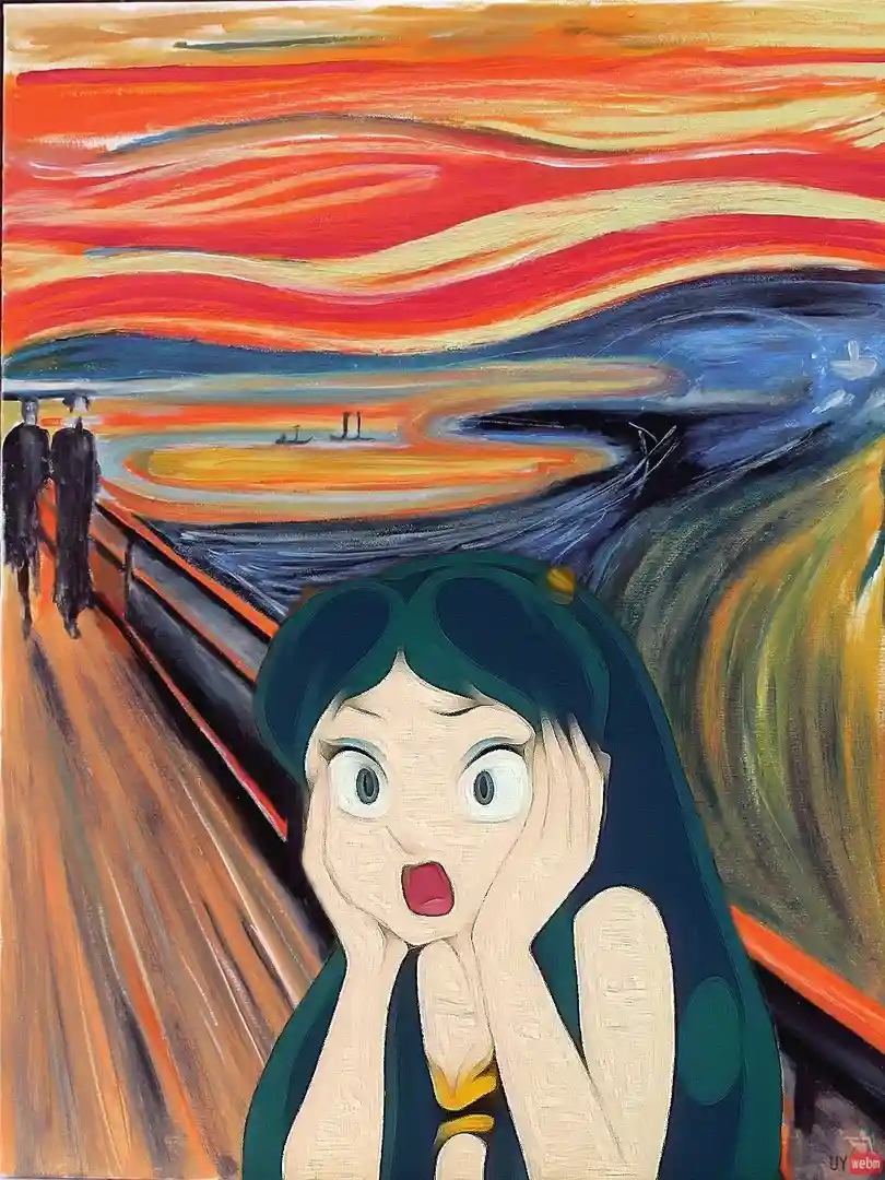 The image is a digitally altered version of Edvard Munch's 'The Scream,' where the central screaming figure has been…