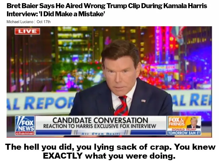 A screenshot of Fox News anchor Bret Baier looking serious during a live broadcast, with a news banner reading 'CANDIDATE…