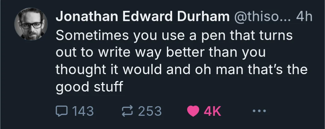 A screenshot of a tweet by Jonathan Edward Durham showing a dark background with white text. The tweet reads: 'Sometimes you…