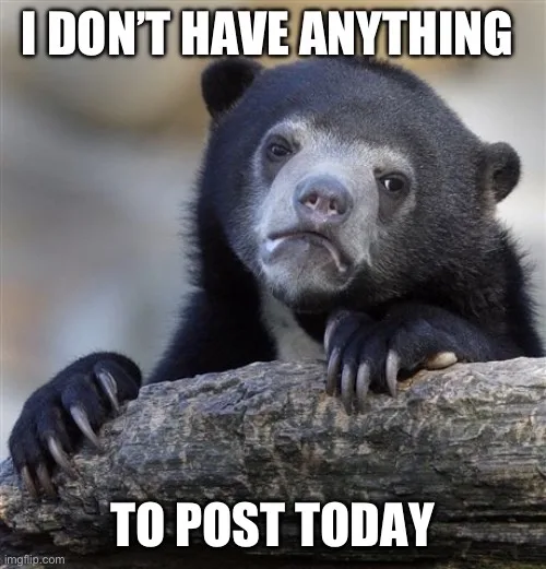 A black bear with a sad, resigned expression rests its paws on a log, looking directly at the viewer. The image has white…