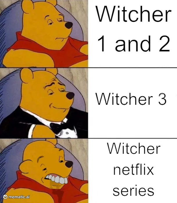 A three-panel meme featuring Winnie the Pooh. In the top panel, Pooh looks bored while wearing his red shirt. In the middle…