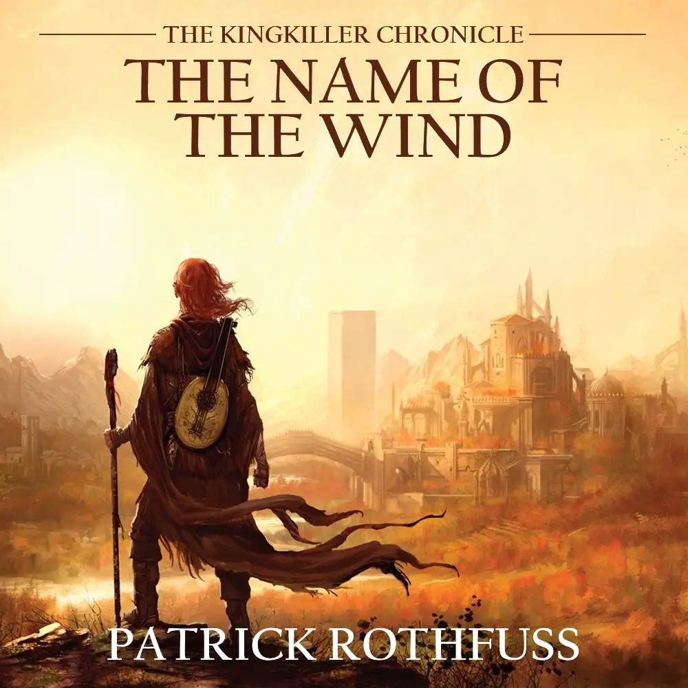 The image is the cover art for the book 'The Name of the Wind' by Patrick Rothfuss, part of 'The Kingkiller Chronicle'. It…