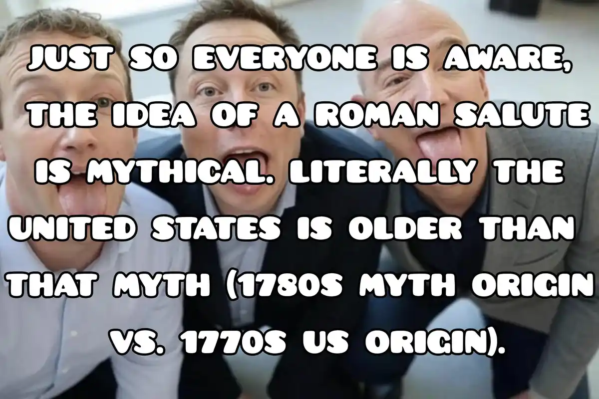 Three men are shown in a close-up, each sticking their tongues out with exaggerated, goofy expressions. Overlaid white text…