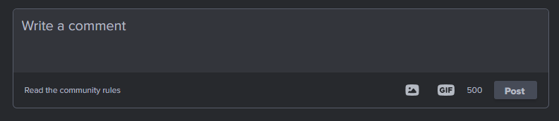 A dark gray Reddit comment box with placeholder text 'Write a comment' at the top. Below, a smaller line reads 'Read the…