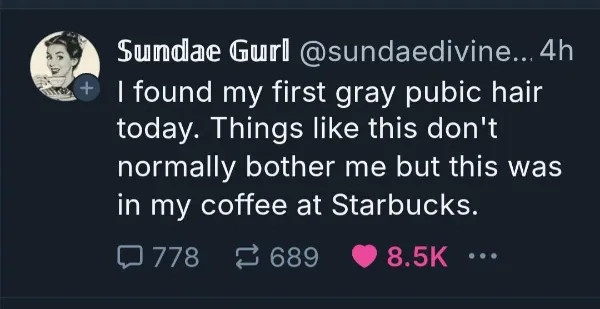 A screenshot of a tweet from a user named 'Sundae Gurl' showing a dark-themed Twitter interface. The tweet text reads: 'I…