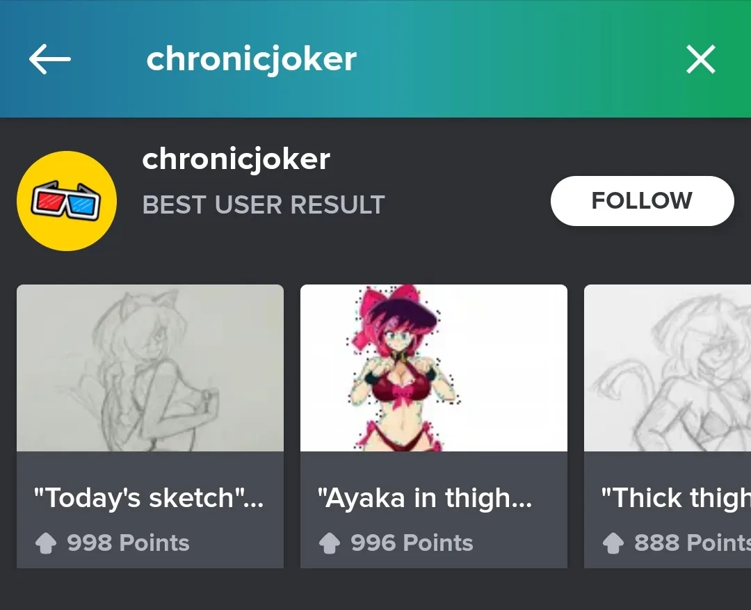 A screenshot of a user profile named 'chronicjoker' labeled 'BEST USER RESULT' shows three image thumbnails. The left and…