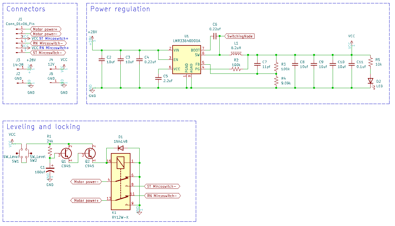 The image displays a detailed electronic schematic diagram divided into three sections: 'Connectors', 'Power regulation'…