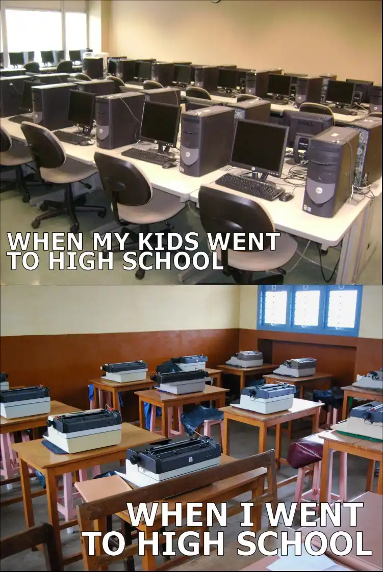 The image is split into two panels. The top panel shows a modern computer lab with rows of desktop computers and ergonomic…