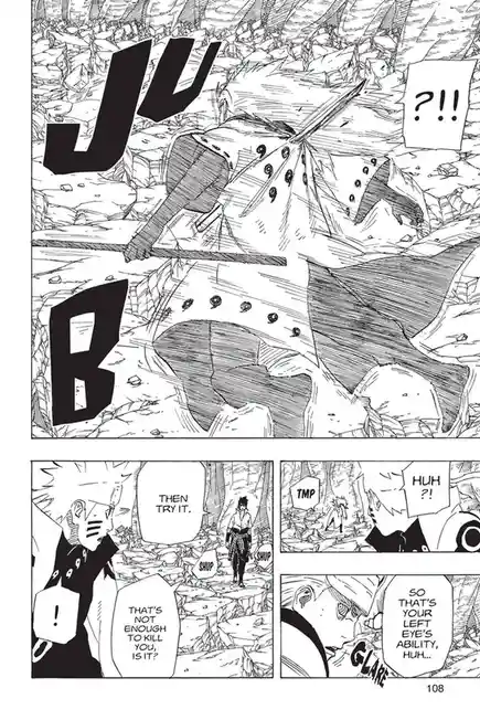 A manga panel shows a character being impaled by a giant sword, with large 'JU' and 'B' impact sound effects and a shocked…
