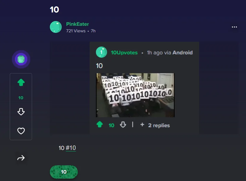 A screenshot of a Reddit-style interface shows a post with the number 10 prominently displayed multiple times. The post is…