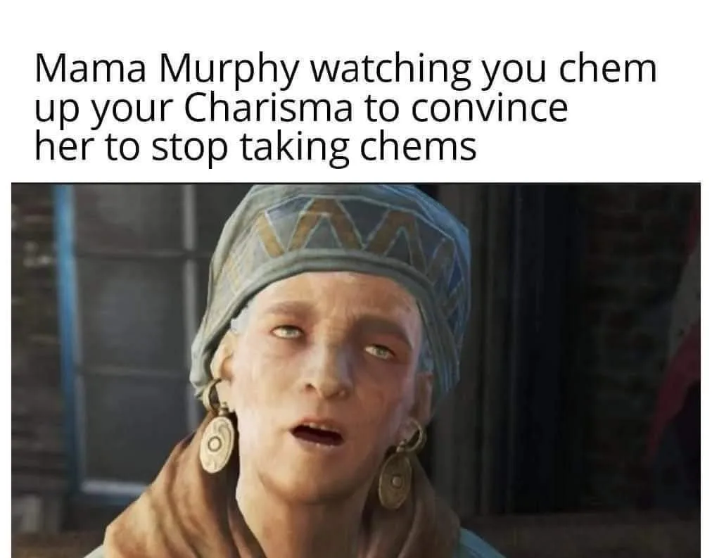 The image shows a close-up of Mama Murphy from the game Dragon Age: Origins, with a shocked or disapproving facial…