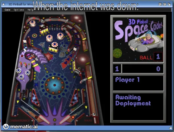 A screenshot of the 3D Pinball game 'Space Cadet' shows a pinball table with a space theme and a score panel indicating…