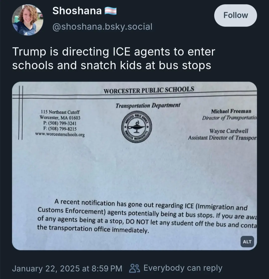A screenshot of a tweet by Shoshana showing a letter from Worcester Public Schools' Transportation Department. The letter…