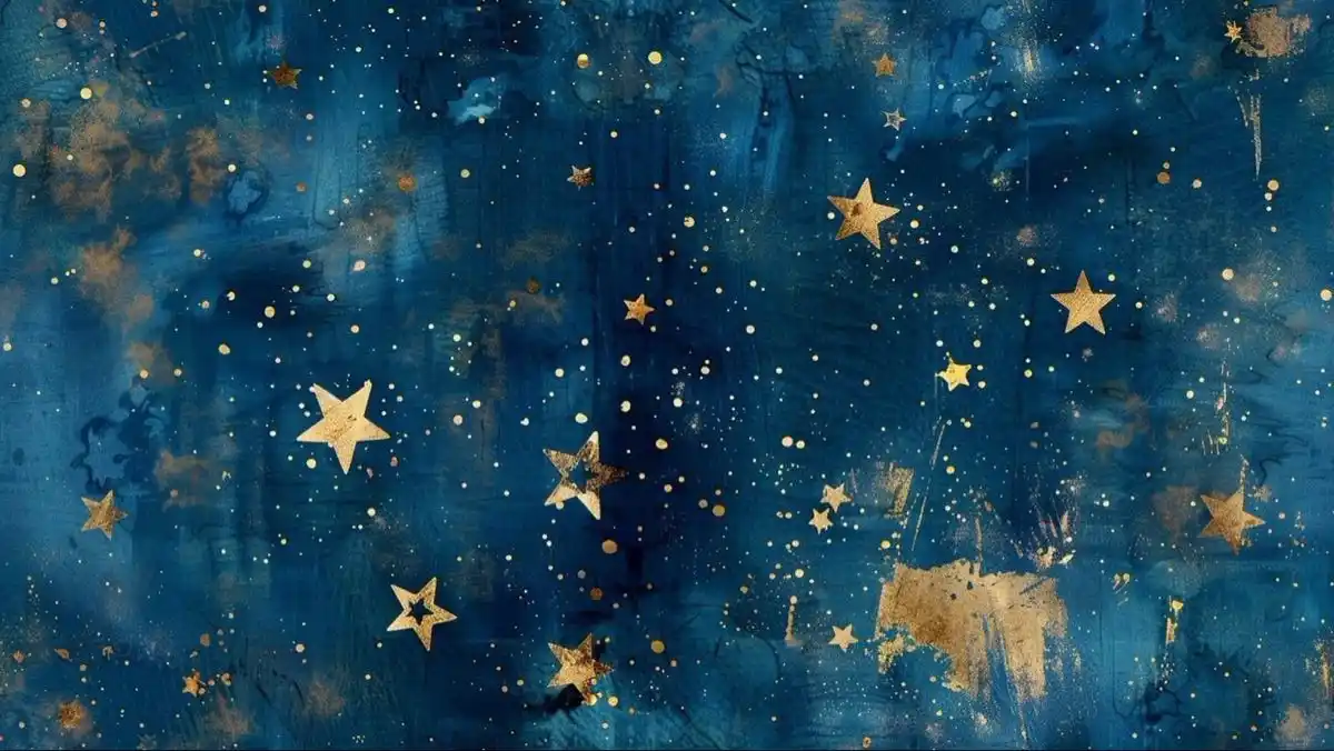 A textured blue background with scattered gold stars and dots, overlaid with the text 'i'm not crying, you're crying'.