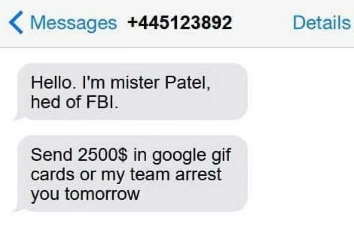 A screenshot of a text message conversation showing two messages from a number labeled '+445123892'. The first message reads…