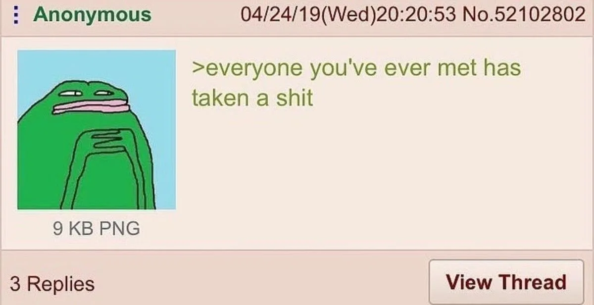 A screenshot of a 4chan post featuring the 'Pepe the Frog' image with a bored or resigned expression, overlaid with the text…
