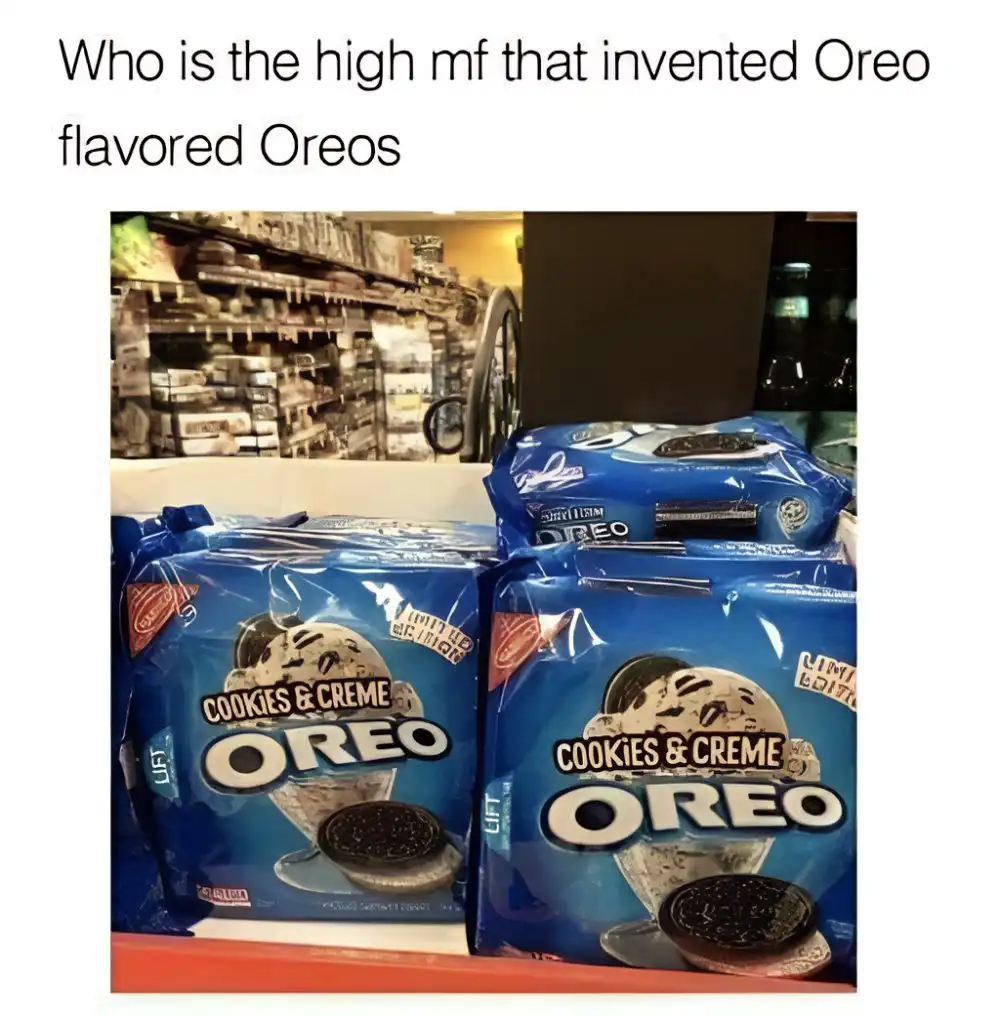 Two blue packages of 'Cookies & Creme Oreo' cookies are displayed on a store shelf, each labeled 'Limited Edition'. The…