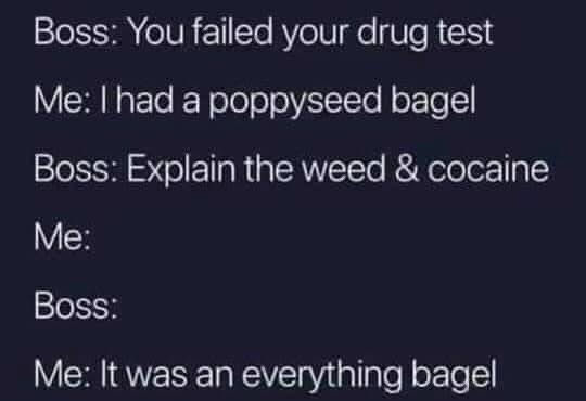 A dark text-on-dark background image shows a fictional dialogue where a boss confronts an employee for failing a drug test…