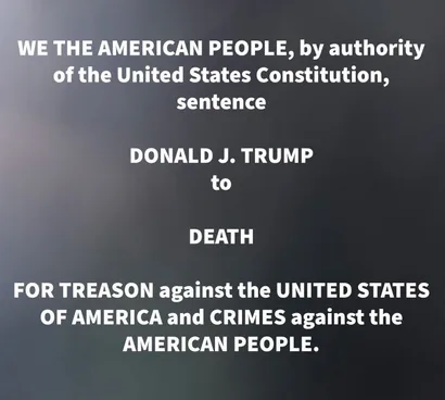 A dark gray gradient background displays white text mimicking the U.S. Constitution's preamble, but it reads: 'WE THE…