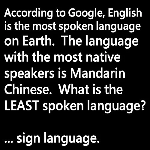 A black background with white text presents a humorous linguistic paradox. The text states that according to Google, English…