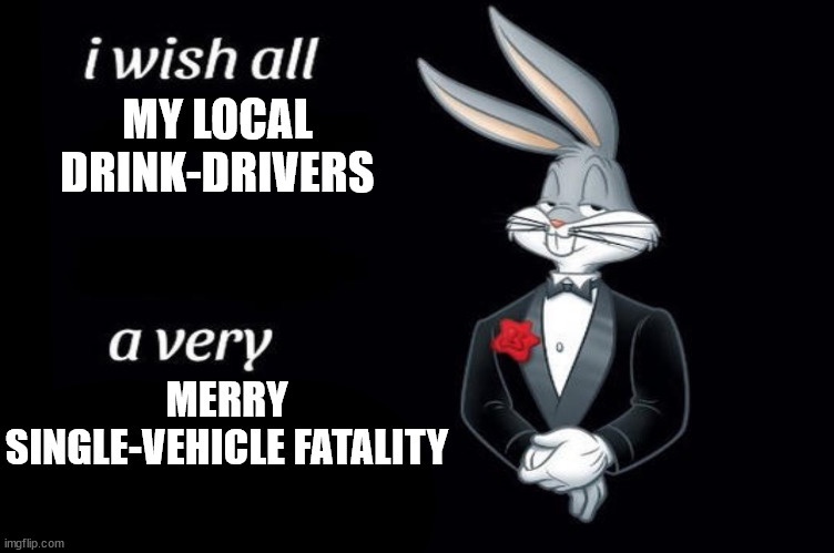 A cartoon rabbit dressed in a tuxedo with a red rose on his lapel stands against a black background. White text is overlaid…