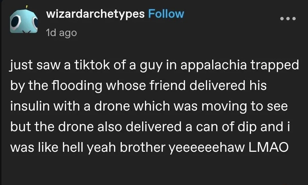 The image shows a screenshot of a social media post with white text on a dark background. The text describes a TikTok story…