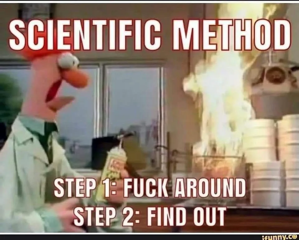 A still image from a Muppet show features a pink, bird-like puppet in a lab coat holding a spray can, looking shocked as a…