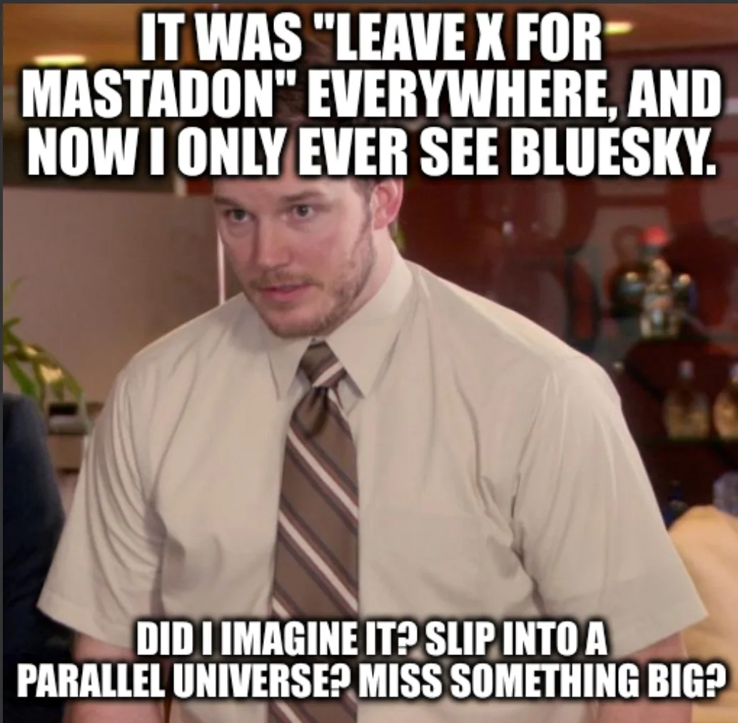 A man in a beige shirt and striped tie looks confused and slightly bewildered. The overlaid text reads: 'IT WAS "LEAVE X FOR…