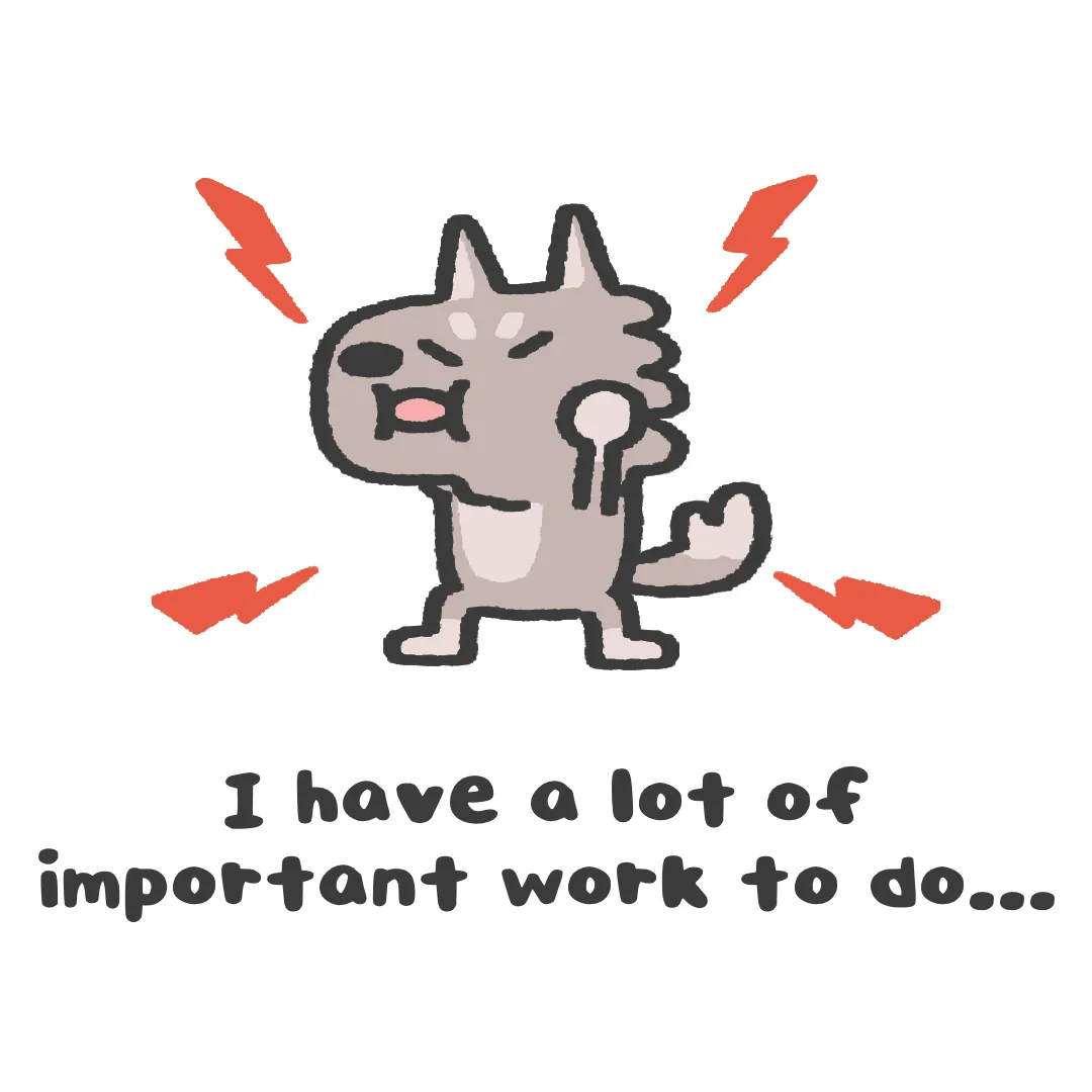 A cartoon gray wolf with an angry expression, surrounded by four red lightning bolts, stands with one fist clenched and the…