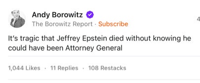 A screenshot of a YouTube comment by user Andy Borowitz, who has a verified checkmark next to his name. The comment reads…