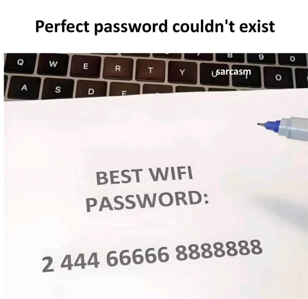 A close-up photo shows a piece of paper with 'BEST WIFI PASSWORD:' written on it, followed by the numbers '2 444 66666…