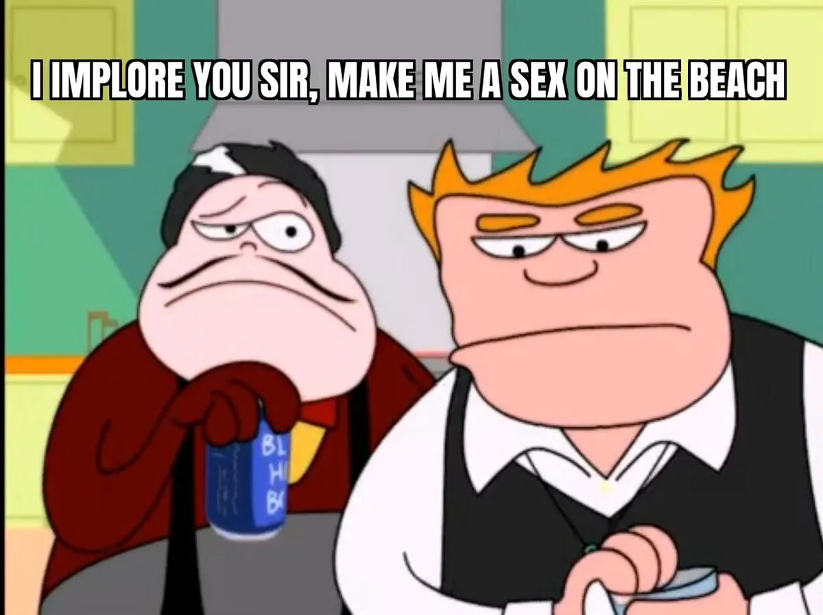 Two cartoon characters from the show 'The Fairly OddParents' are shown with annoyed, pleading expressions. The character on…