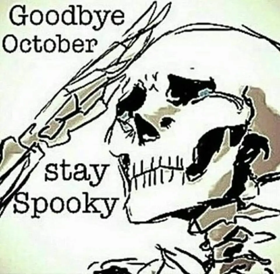 A hand-drawn illustration shows a skeletal figure with a tearful expression, waving goodbye with one hand. The text overlaid…