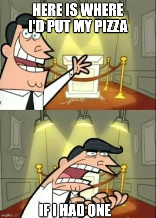Two-panel cartoon meme featuring a man in a white shirt and tie. In the top panel, he points enthusiastically at a roped-off…