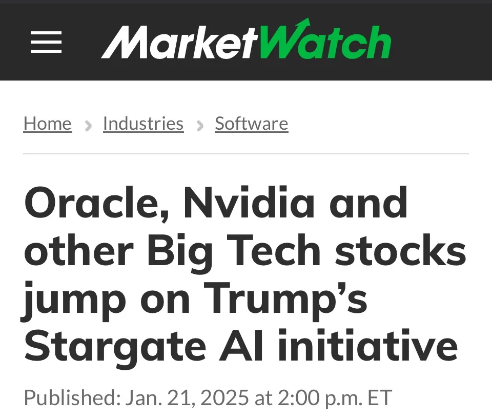 A screenshot of a MarketWatch news article header showing a fabricated headline that reads 'Oracle, Nvidia and other Big…