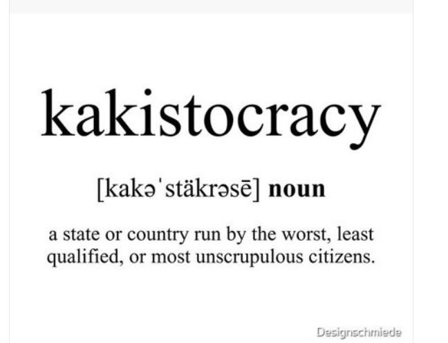 The image displays a dictionary-style definition for the word 'kakistocracy', presented in black text on a white background…