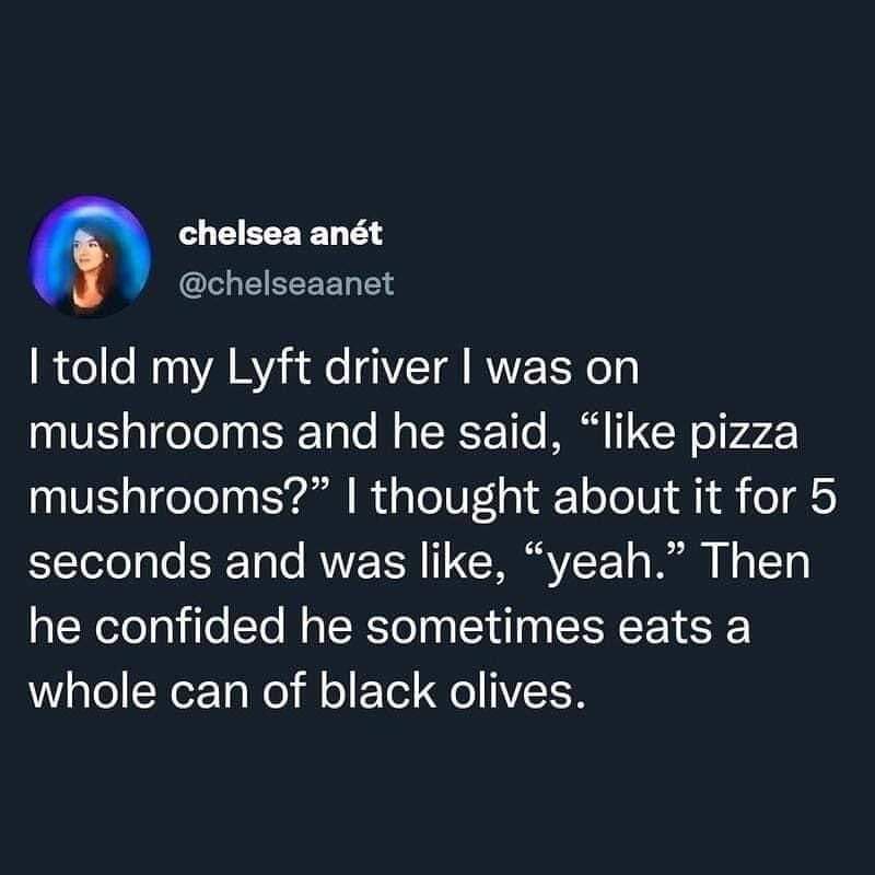 A screenshot of a tweet by Chelsea Anét (@chelseaanet) with a dark background and white text. The tweet recounts a humorous…