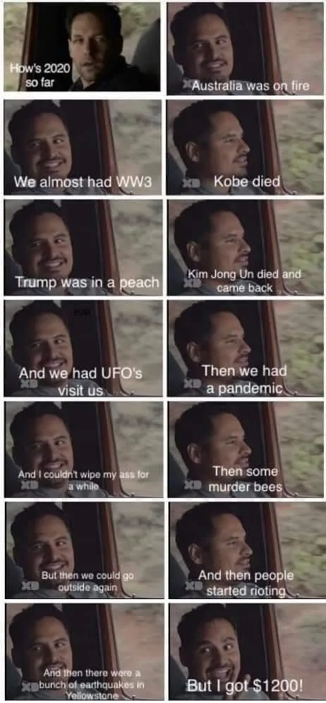 A vertical comic strip of 12 panels showing a man in a car looking out the window, each panel with overlaid text listing…