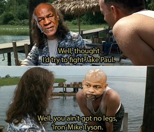 The image is a two-panel meme from the movie 'The Wash' featuring Mike Tyson. In the top panel, Tyson, wearing a patterned…