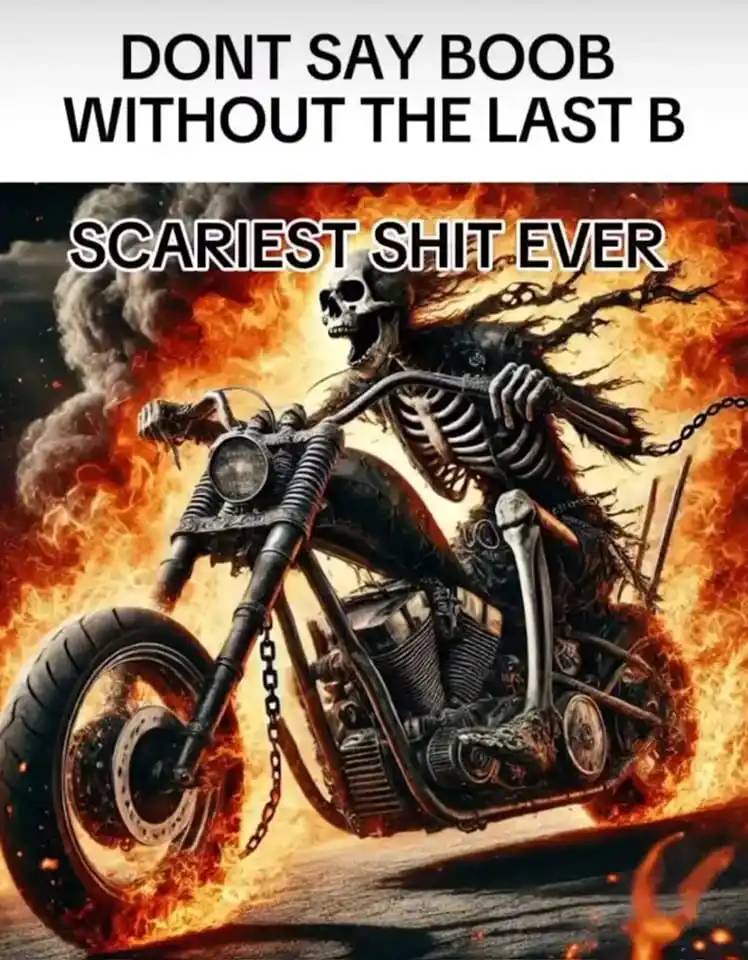 A skeletal figure resembling the grim reaper rides a heavily customized motorcycle through flames, with smoke billowing…
