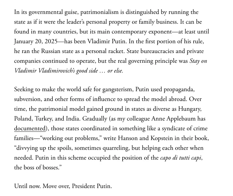 The image displays a block of text from a political analysis article discussing Vladimir Putin's governance style as…
