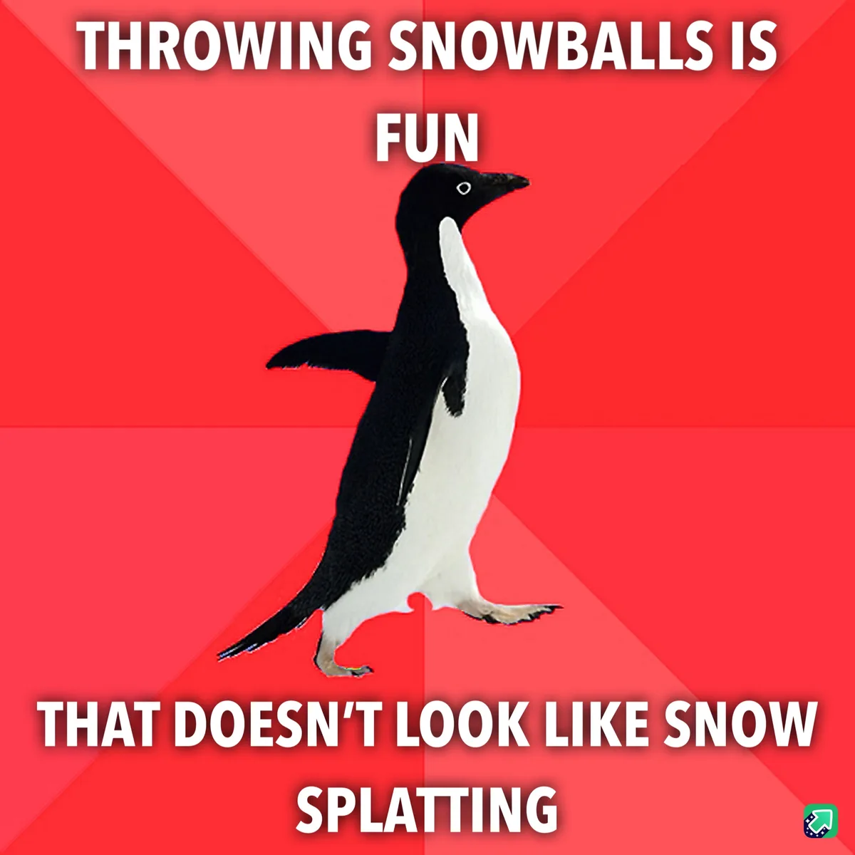 A black-and-white penguin stands against a red background with diagonal stripes. White bold text at the top reads 'THROWING…