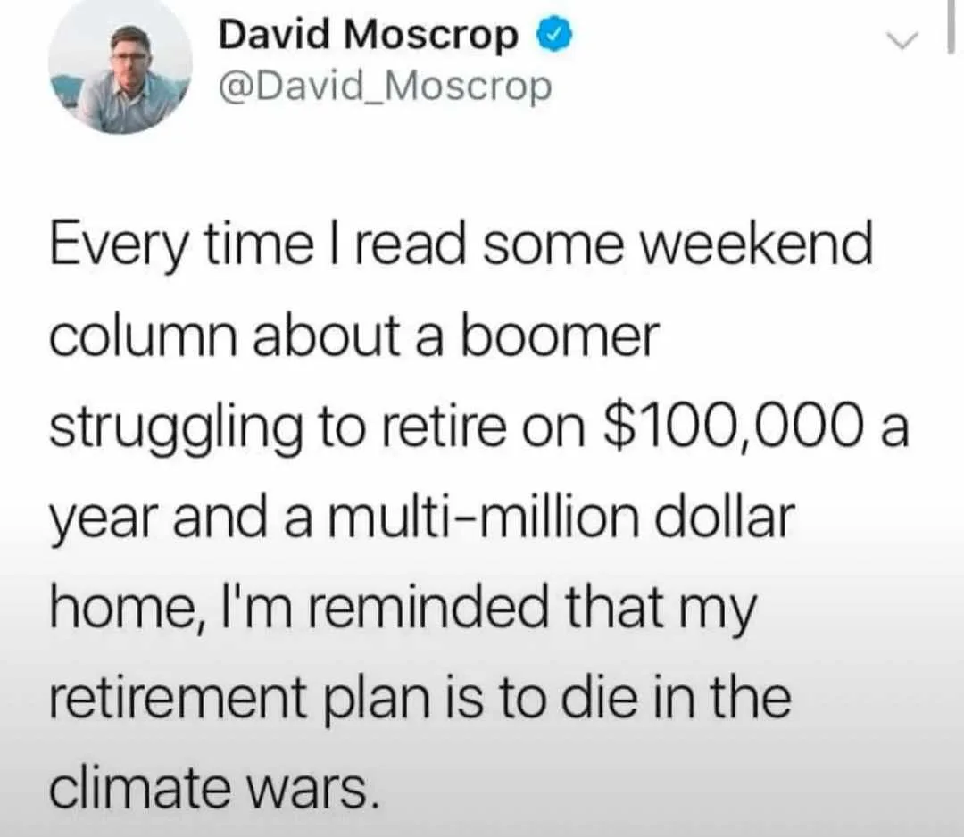 A screenshot of a tweet by David Moscrop showing his profile picture and text. The text reads: 'Every time I read some…