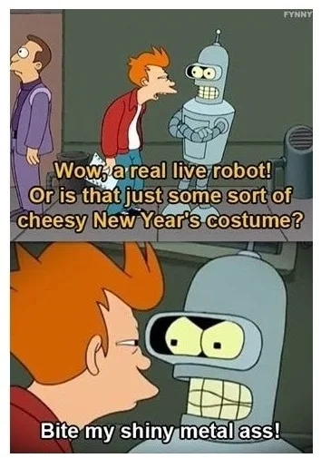 The image is a two-panel meme from the animated show Futurama. In the top panel, a human character with orange hair (Fry)…