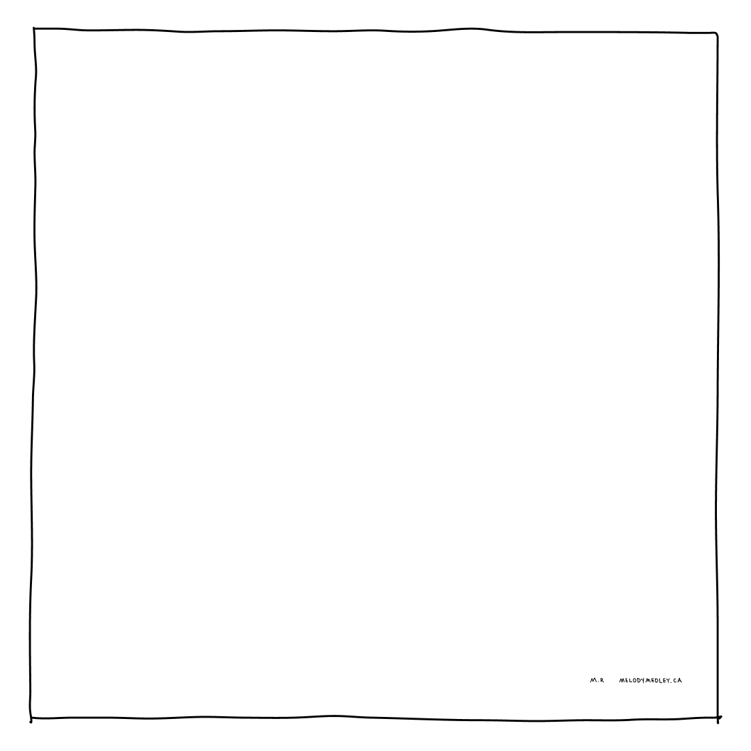 A minimalist black-and-white image shows a simple, slightly wavy hand-drawn square outline on a plain white background. In…