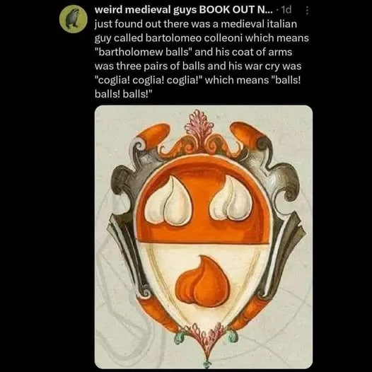 An image of a medieval Italian coat of arms featuring three pairs of white and orange balls arranged in a shield. The text…
