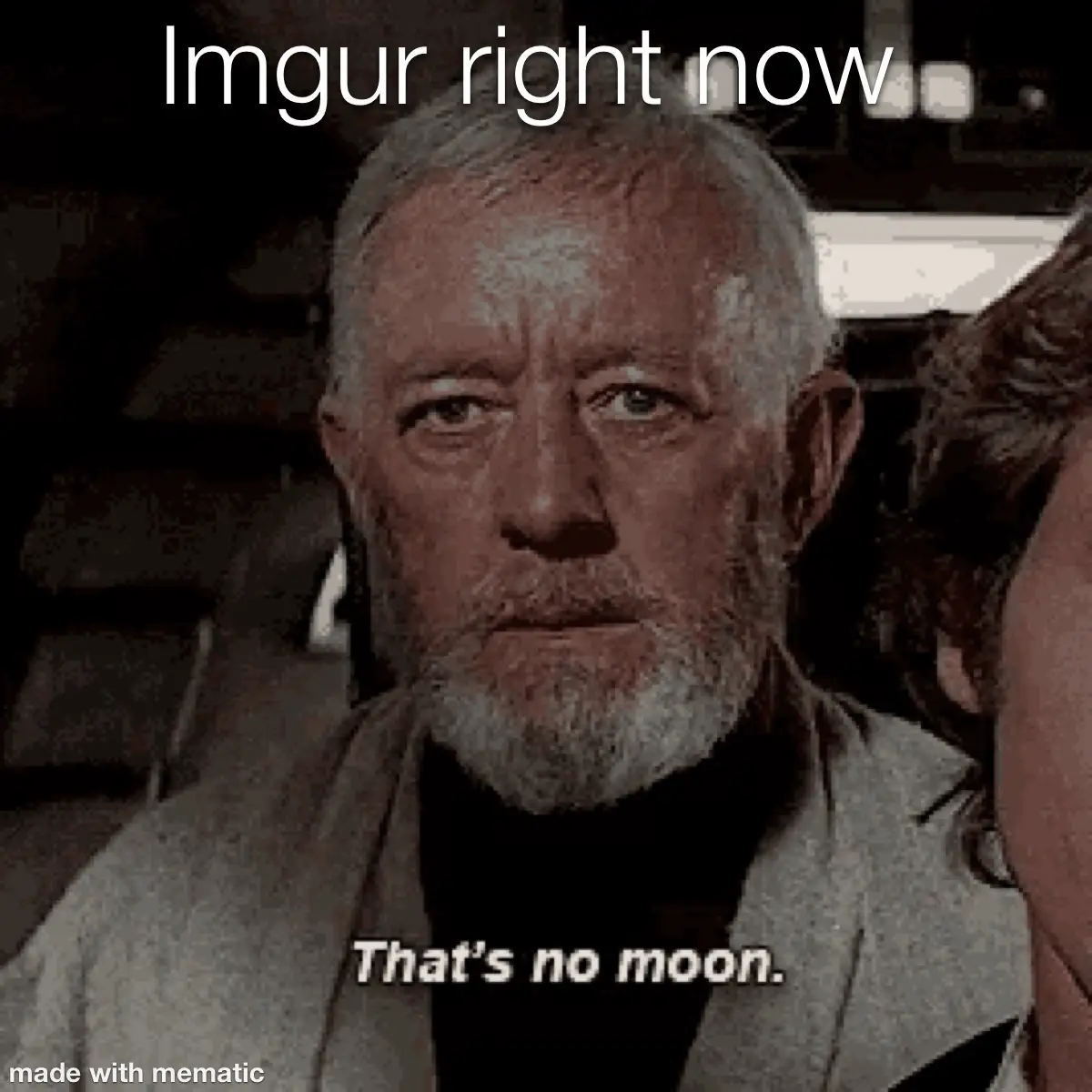 A close-up image of an older man with a serious, skeptical expression, overlaid with the text 'Imgur right now' at the top…